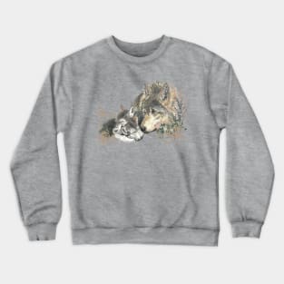 Watercolor Wolf Parent & Cub Animal Art Crewneck Sweatshirt